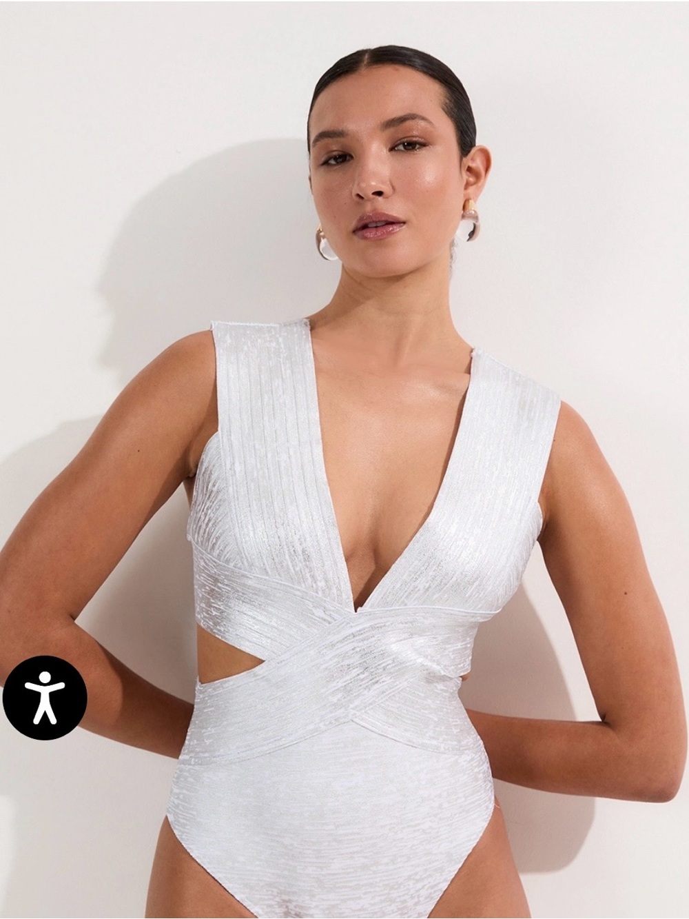 Karen Millen Foiled Bandage Textured V Neck Cutout Swimsuit NWT Small